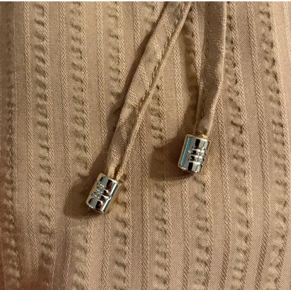 TOMMY HILFIGER  Fire Island Tie Neck Striped Blouse Tan88% Viscose - Picture 9 of 10